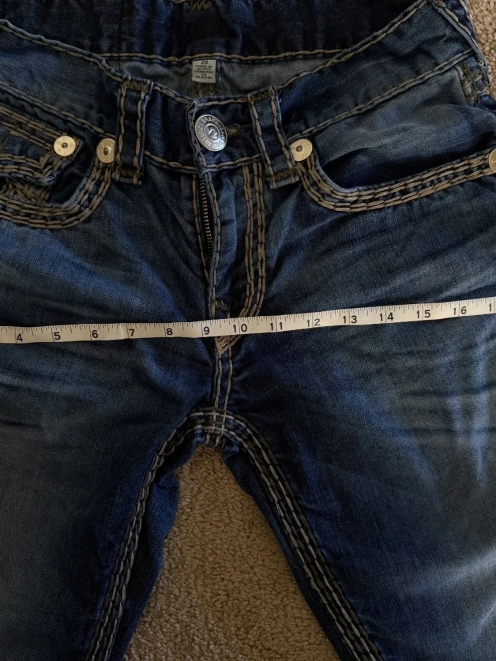 Vtg True Religion Ricky Straight Flap Super QT ThickStitch Mens Jeans 29x27 Hemd